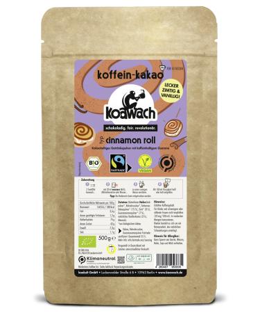 Koawach cinnamon roll cocoa powder drinking chocolate - caffeine cocoa type cinnamon snail with Guarana vegan hot chocolate drink with pipe -ear sugar baking cocoa bio fairtrade 500g type Cinnamon roll 500 g (1 Pack)