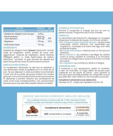 Marine Collagen + Beauty Granions Collagen and Hyaluronic Acid + Vitamin C + Acerola - Marine Collagen Food Supplement - Collagen Peptides - Chocolate Flavor - 120 Chewable Tablets - Buy Online on GoSupps.com