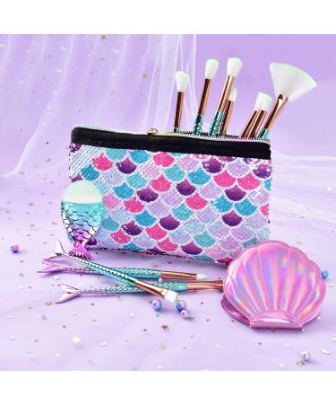 Mermaid Makeup Brush Set with Cosmetic Bag - 13 PC Beauty Tools and Sequins Case - Buy Online on GoSupps.com