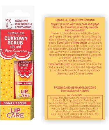 FLOSLEK Lip Scrub Pera Limonera - 14g | Natural Sugar Crystals | Beeswax & Shea Butter | Fruit Regeneration & Nutrition | Juicy Pear & Grape Flavor - Buy Online on GoSupps.com