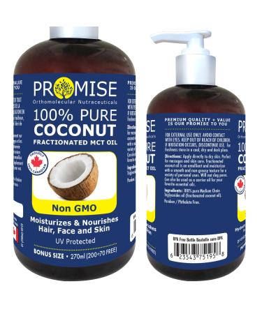 270ml (9oz) PURE COCONUT FRACTIONATED MCT OIL Moisturizes & Nourishes Hair Face and Skin UV Protected Non GMO Made in Canada (270ml) 270 ml (Pack of 1)