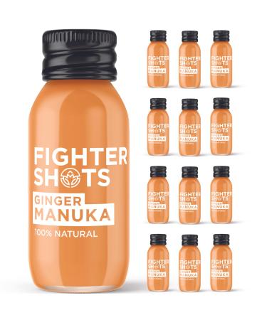 Fighter Shots Ginger Manuka Honey (12x60ml) | Award Winning Fresh & Fiery Ginger Shots | Cold Pressed Ginger Root for Immune Support | Boosts Energy | 100% Natural | No Nasties | A Perfect Pick Me Up