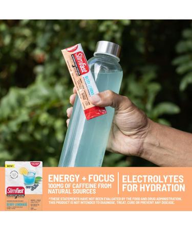 SlimFast Hydration Packets | Electrolyte Energy Powder Drink Mix with Natural Caffeine | Berry Lemonade Flavor | 12 Count - Buy Online on GoSupps.com