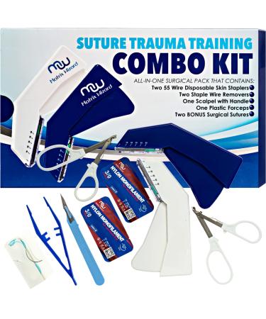 Advanced Sterile Suture Tool Kit - First Aid Field Emergency Practice Suture Thread with Needle Disposable Clinical Rotation Stapler Training Wound Closure Training Kit Taxidermy Anatomy Vet Use