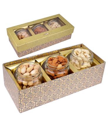 Jaiccha Ghasitaram Dryfruits Hamper- box with 3 Jars of Cashews Almonds and Pistachios |Gift for Diwali Holi Rakhi Valentine Christmas Birthday Anniversary Her Him|