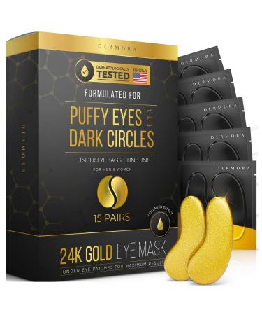 Dermora 24K Gold Eye Mask Puffy Eyes and Dark Circles Treatments Look Less Tired and Refresh Your Skin  15 Pairs