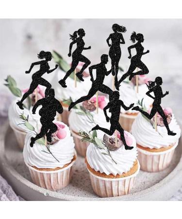 24 Pack Running Cupcake Toppers Black Glitter Sports Fitness Cupcake Picks for Running Theme Boys Girl Kids Birthday Party Cupcake Decorations Supplies - Buy Online on GoSupps.com