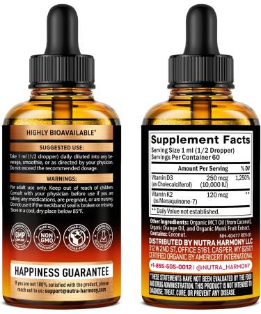 NUTRAHARMONY Organic Mullein & Vitamin D3 K2 Drops - Buy Online on GoSupps.com