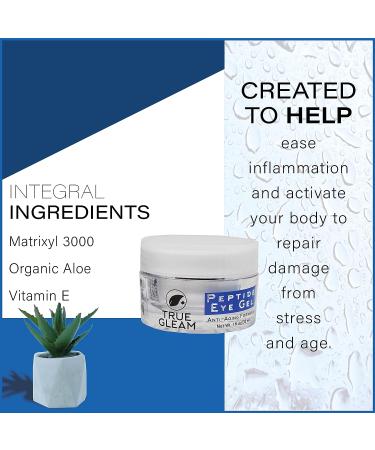 TRUEGLEAM Peptide Eye Gel - Anti-Aging Under Eye Collagen Treatment with Aloe Vera, Hyaluronic Acid, Green Tea, Vitamin E & Peptides - Buy Online on GoSupps.com