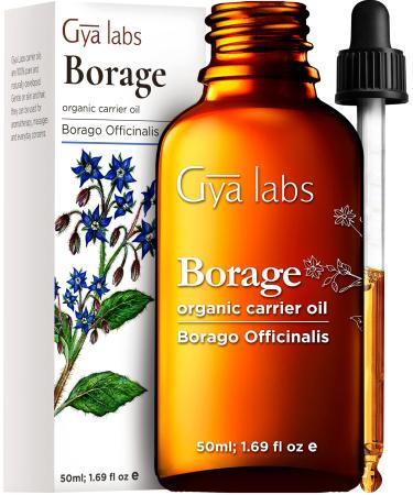 Gya Labs Organic Borage Oil for Skin - Pure Borage Oil Cold Pressed for Hair - Unrefined Borage Oil for Face, Lotions, Healing & Comforting (1.69 fl oz) Borage 1.70 Fl Oz (Pack of 1)
