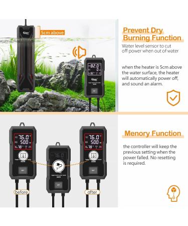 Hygger 500W Submersible Aquarium Heater - Digital LED Controller & Overheating Protection for Freshwater & Saltwater Tanks (245-500L) - Buy Online on GoSupps.com