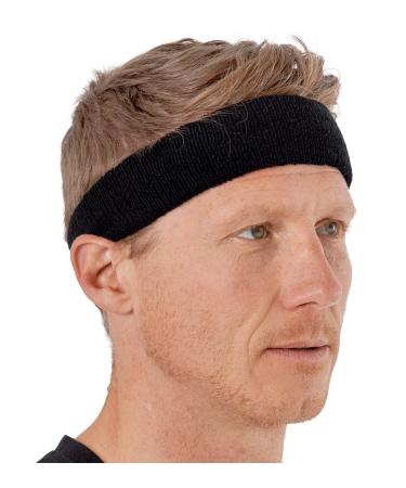 Sweatbands Set - Head & Wrist Sweat Bands - Terry Cloth Sweatbands for Tennis, Working Out, Sports, Basketball, Gym, Exercise - Headband & Wristbands for Men & Women - Stretchy & Soft Cotton Headbands - Black