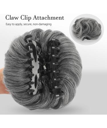 FESHFEN Gray & White Tips Messy Bun Hair Piece for Women - Synthetic Chignon Hairpiece with Claw Clip for Updos - Curly Wavy Scrunchies Hair Bun (1PCS) - Buy Online on GoSupps.com