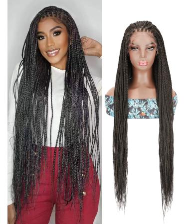 AMEILY 36 Kontless Box Braided Wigs for Black Women Clearance-Heat Resistant Black Synthetic Braided Lace Front Wig with Baby Hair  13x6' Lace Front Cornrow Braids Wig-Lightweight & Natural Look 1B