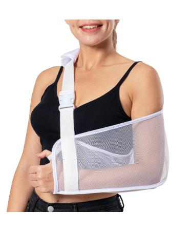 Ledhlth White Mesh Arm Sling for Shoulder Injury Women Shower Sling for Men Shoulder Sling for Shoulder Surgery Elbow Wrist Sling for Broken Arm
