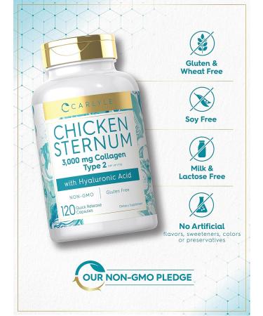 Carlyle Chicken Sternum Cartilage Collagen Capsules | Type II 3000mg | 120 Pills | with Hyaluronic Acid | Non-GMO Gluten Free - Buy Online on GoSupps.com