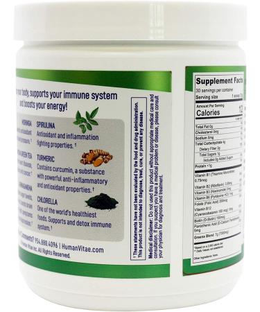 Human Vitae Super Greens Natural Juice Powder - Essential Supplements Mix (Moringa, Chlorella, Spirulina, Matcha Tea, Turmeric, Ashwagandha) - 30/60/90 Day Supply - Buy Online on GoSupps.com