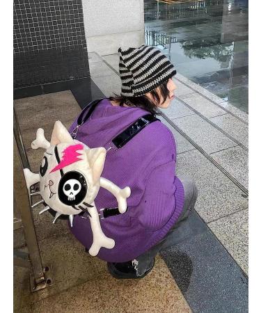 Vintage Fox Beanie: Women's Grunge Slouchy Crochet Hat in Grey Black - Buy Online on GoSupps.com