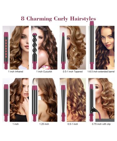 IG INGLAM 8-in-1 Curling Iron Wand Set - Professional Hair Curler with 8 Ceramic Barrels Fast Heat & Adjustable Temp for All Hair Types - Rock Grey & Purple - Buy Online on GoSupps.com