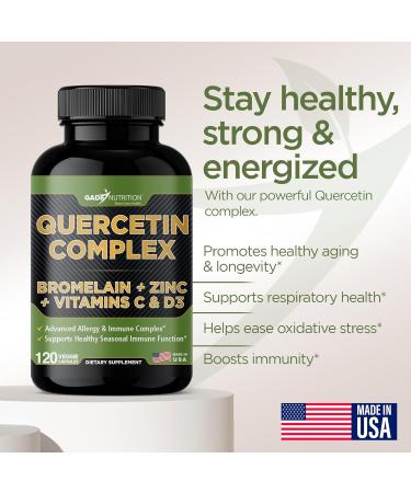 Gade Nutrition Organic Quercetin with Bromelain Vitamin C and Zinc | Immune Support Supplement Quercetin 500mg Capsules | Bioflavonoids Made in USA Third Party Tested 120 Count (Pack of 1) - Buy Online on GoSupps.com