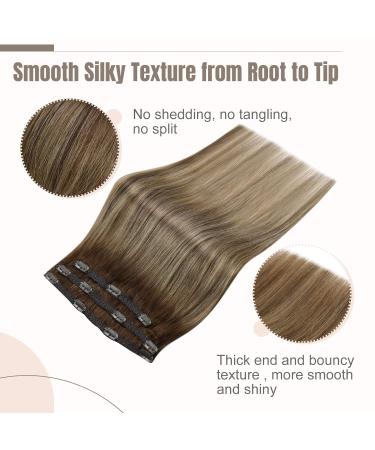 Fshine Clip-In Hair Extensions - Real Human Hair 30cm 3PCs Dark Brown Balayage Caramel Blonde Highlights - 50g #4/27/4 - Luxurious Brown Hair Extensions - Buy Online on GoSupps.com