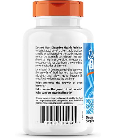 Doctor's Best Digestive Health Probiotic - LactoSpore 2 Billion CFU - 60 Veggie Caps - Buy Online on GoSupps.com
