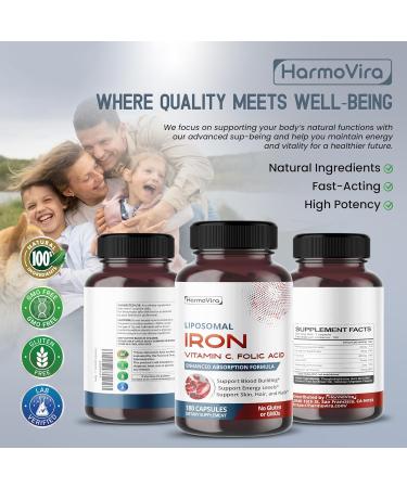 Liposomal Iron with Vitamin C Folic Acid B12 B6 B1 Support Energy & Red Blood Cell Formation Gentle Formula 180 Capsules Non-GMO Gluten-Free 60 count (pack of 2) - Buy Online on GoSupps.com