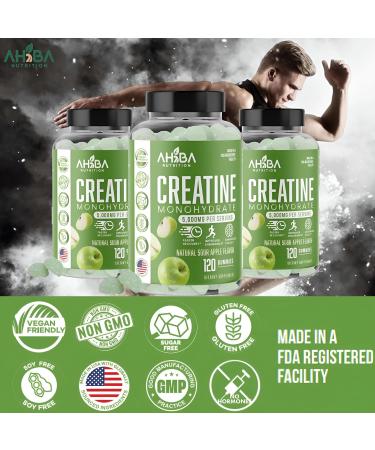 Ahiba Nutrition Creatine Monohydrate Gummies 5g per Serving, chewable, Vegan, Non-GMO, Sugar-Free, Soy-Free, Gluten-Free, Men & Women,More Strength & Recovery- Sour Apple Flavor, Made in USA - Buy Online on GoSupps.com