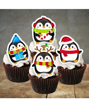 PRECUT Cute Penguin Cupcake Toppers Edible Penguin Cake Decorations Christmas Decorations Penguin Cake Topper (24) - Buy Online on GoSupps.com