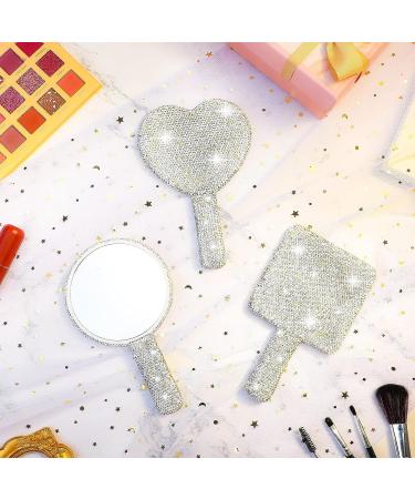 Bucherry 3 Pcs Rhinestone Heart Shaped Hand Mirrors - Dazzling Makeup Mirrors for Women, Girls - Perfect Wedding Gift - Buy Online on GoSupps.com
