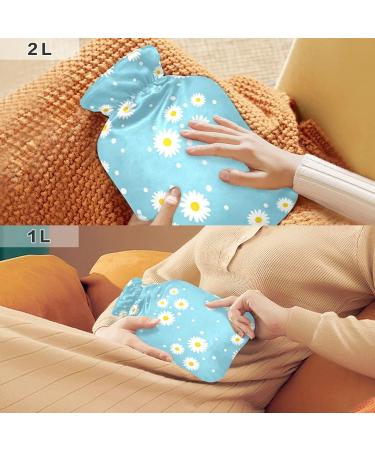 Hot Water Bottle with Daisy Cover - 2L Pain Relief Bag for Menstrual Cramps & Comfort - Buy Online on GoSupps.com