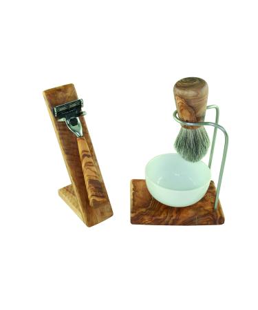 DOM shaving set 5-piece made of olive wood with porcelain bowl type 1