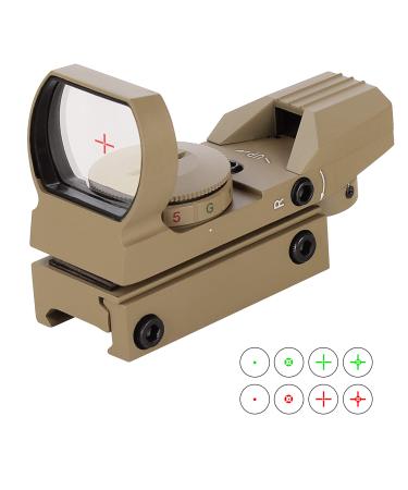 ESSLNB Red Green Dot Sight Reflex Sight Scope with 4 Reticles and 20/22mm Rail Mounts Waterproof Shockproof with 5 Adjustable Brightness sand color
