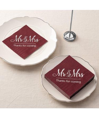 Crisky Wedding Napkins Mr Mrs Burgundy Silver Cocktail Beverage Dessert Disposable Napkins for Wedding Shower Engagement Party Decorations  Wedding Table Decor  100 Pcs  3-Ply BurgundySilver - Buy Online on GoSupps.com
