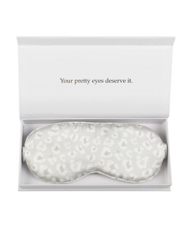 Silk Sleep Mask Light Blocking Luxury 100% Mulberry 22mm Silk Eye Mask Eye Cover Blindfold Ultra Soft Light & Comfy Anti Aging Skin Care with Travel Bag Gift Package Leopard Silver