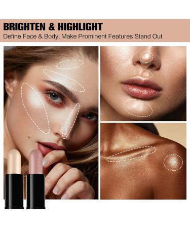 Contour Stick Set - 2Pcs Dual-Ended Highlighter & Contouring Makeup for All Skin Tones | Long Lasting Waterproof Cream Bronzer & Highlighting Pen - Buy Online on GoSupps.com