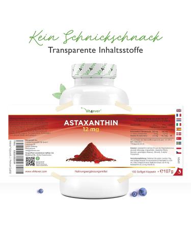 Buy Premium Astaxanthin 12 mg - 150 Softgel Capsules | Pure Haematococcus Pluvialis | Optimized with Vitamin E & Olive Oil - 10 Month Supply - Buy Online on GoSupps.com