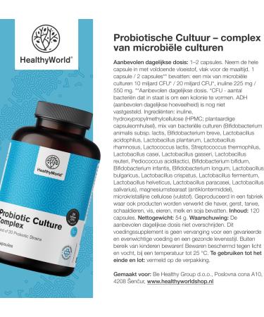 Be Healthy Group doo Probiotic Culture Complex of Microbial Cultures 120 Vegetable Capsules Intestinal Microflora Support Digestion 20 billion CFU per daily dose 2month supply - Buy Online on GoSupps.com