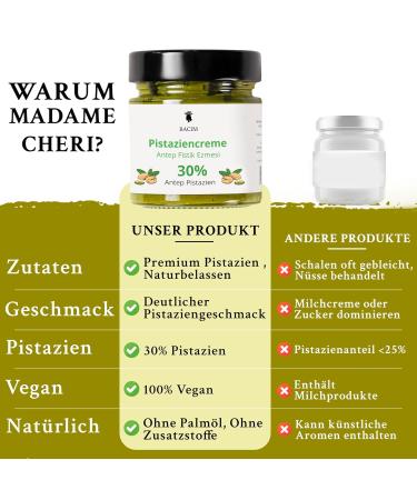Buy Madame Ch ri Vegan Pistachio Cream - 30% Antep Pistachios | 200g Chickpea Spread | Natural & Additive-Free | Perfect for Bread & Cakes | International Shipping - Buy Online on GoSupps.com