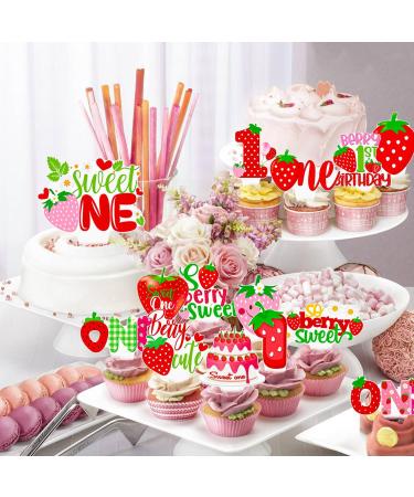 Strawberry Sweet One Cupcake Toppers 48Pcs Sweet One Birthday Strawberry Cupcake Toppers Berry First Cupcake Picks Strawberry Birthday Party Decoration Baby Cute Berry Themed Party Supplies - Buy Online on GoSupps.com