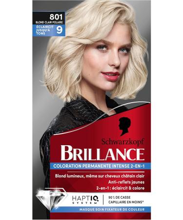 Schwarzkopf - Brilliance - Intense Permanent Hair Color 2 in 1 - Diamond Shine - Lightens up to 9 tones - Luminous Blonde - Anti-yellow reflections - Polar Light Blonde 801 - Buy Online on GoSupps.com