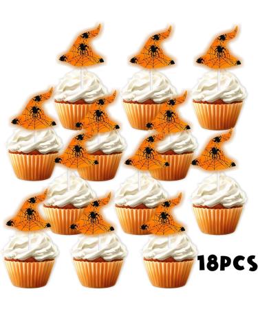 18pcs Gold Glitter Spider Witch Hat Dessert Cupcake Topper Halloween Carnival Theme Decorations Boy Girl Man Woman Happy Birthday Weeding Anniversary Party Decor Supplies - Buy Online on GoSupps.com