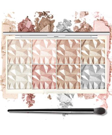 HOSAILY 8 Colors Highlighter Palette Facial Bronzers Illuminator Contour Powder Face Body Cheek Diamond Glitter Shimmer Highlighter Makeup Pearlescent High Gloss Natural Shimmer Sparkle Plate with Brush 0.50 Ounce (Pack ...