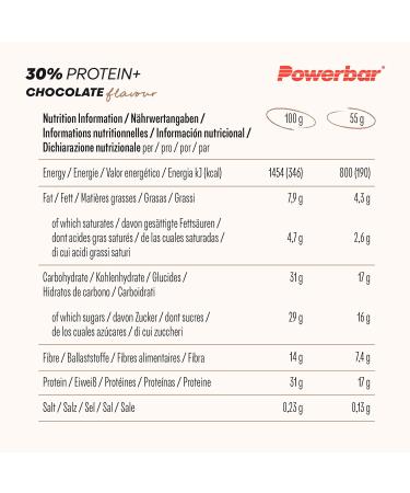 Buy Powerbar 30% Protein Plus Chocolate - High Protein Bar 15x55g - Whey & Casein Collagen-Free - International Shipping Available - Buy Online on GoSupps.com