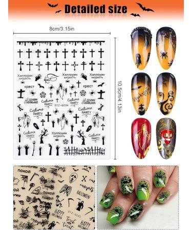 12 Sheets Halloween Nail Stickers EBANKU Black Gold 3D Self-Adhesive Nail Decals Ghost Pumpkin Grimace Skull Spider Cat Nail Sticker Designs for Women Girls Halloween Party - Buy Online on GoSupps.com