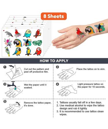 Parrot Bird Temporary Tattoo Stickers - Tropical Themed Birthday Party Decorations for Kids - 96PCS Set - Classroom Prizes & Gifts - Buy Online on GoSupps.com