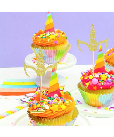 Arthsdite 24Pcs Unicorn Horn Cupcake Toppers Gold Glitter Unicorn Cupcake Picks for Unicorn Theme Baby Shower Birthday Wedding Engagement Party Cake Decorations Supplies - Gold Glitter - Buy Online on GoSupps.com