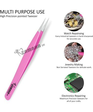 ZAMAHA UK Japanese Stainless Steel Lash Extension Tweezers - Boot Shape Curved 3D 4D 6D Angled Tip Precision tools (Pink) - 2PCS - Buy Online on GoSupps.com
