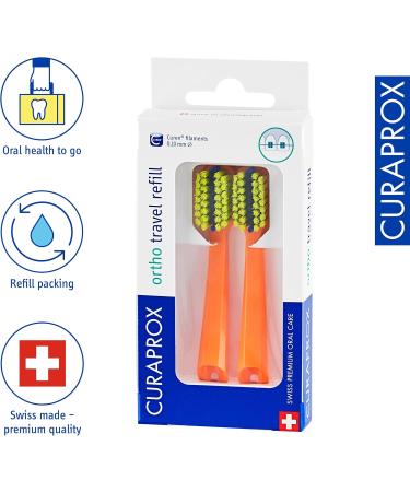Curaprox CS 5460 Ortho Travel Refill | Duo-Pack Brush Heads for Travel Toothbrush - Orange - Buy Online on GoSupps.com