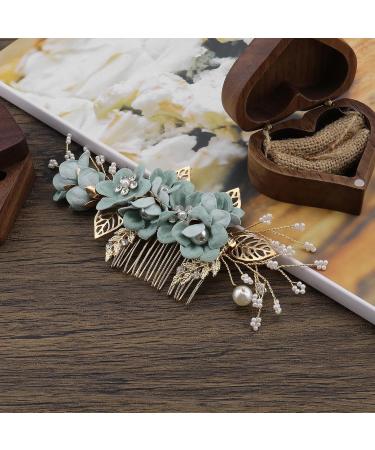 Rhinestone Pearl Flower Bridal Hair Comb - Green Wedding Hair Accessories - Buy Online on GoSupps.com